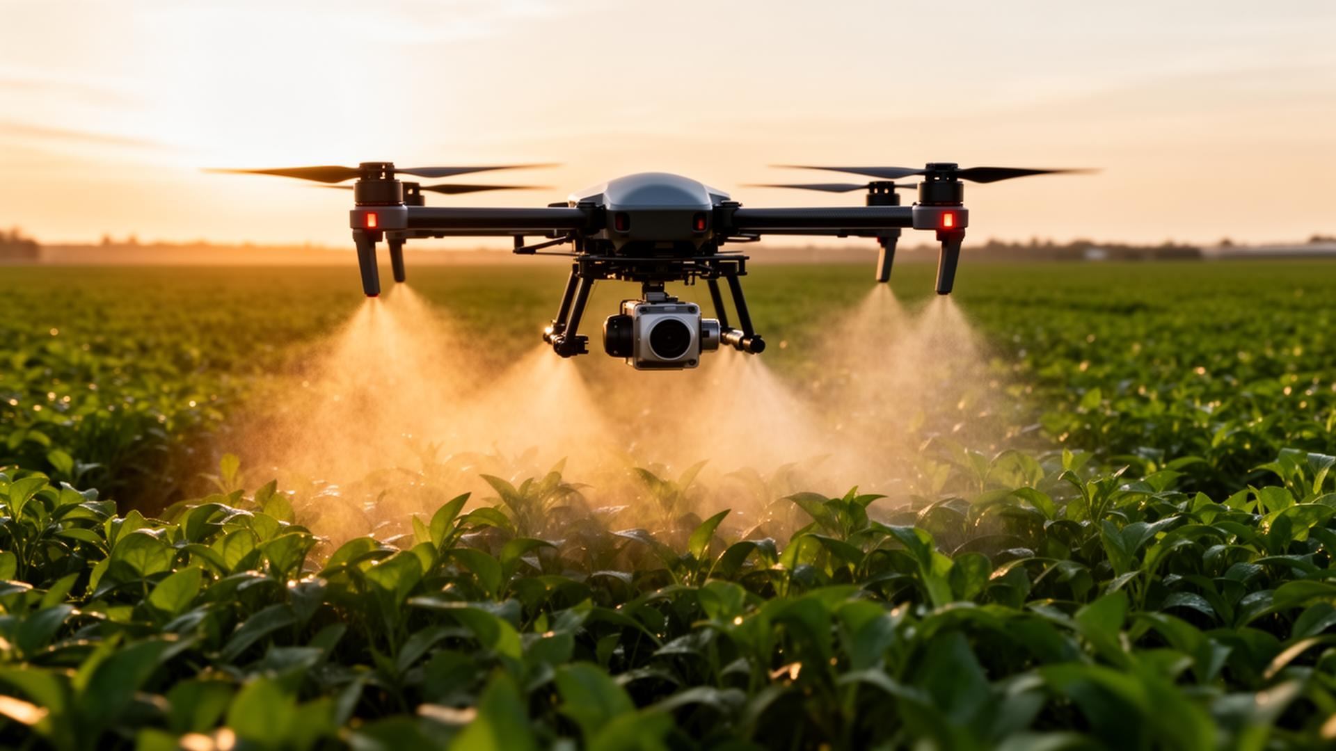 Drone pulverizando lavoura